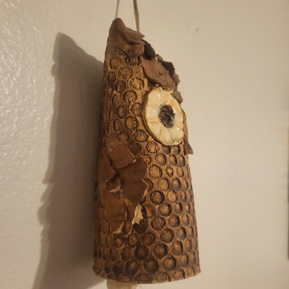Studio Art Pottery Hanging Owl Wind Chime Decor Brown Garden Home Boho 7" high - Picture 8 of 11